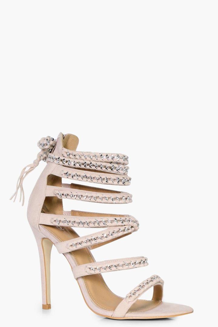 Boohoo Lexi Chain Wrap Strap Heel Nude
