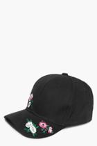 Boohoo Maddison Pink Rose Embroidered Cap Black