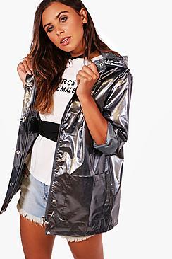 Boohoo Petite Metallic Rain Coat