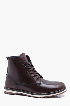 Boohoo Leather Lace Up Boot