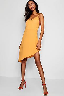 Boohoo Asymmetric Plunge Front Cami Dress