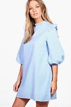 Boohoo Lucie Gingham Puff Sleeve Woven Shift Dress
