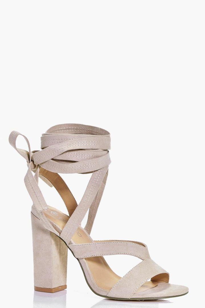 Boohoo Lara Block Heel Wrap Strap Nude