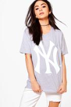 Boohoo Ivy Ny Yankees Oversized License T-shirt Grey