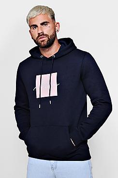 Boohoo Box Print Hoodie With Man Embroidery