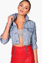 Boohoo Jas Sports Stripe Tape Cut Off Denim Jacket