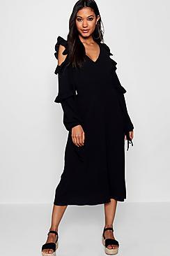 Boohoo Ruffle Detail Midi Dress