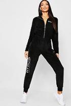 Boohoo Velour Woman Embroidered Jumpsuit