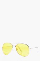 Boohoo Yellow Lense Aviator Sunglasses Yellow