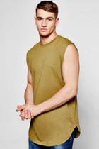 Boohoo Longline Curved Hem Sleeveless T-shirt Khaki