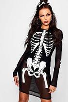 Boohoo Halloween Skeleton Mesh Neck Mini Dress
