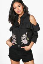Boohoo Laurie Boutique Embroidered Frill Shirt Black