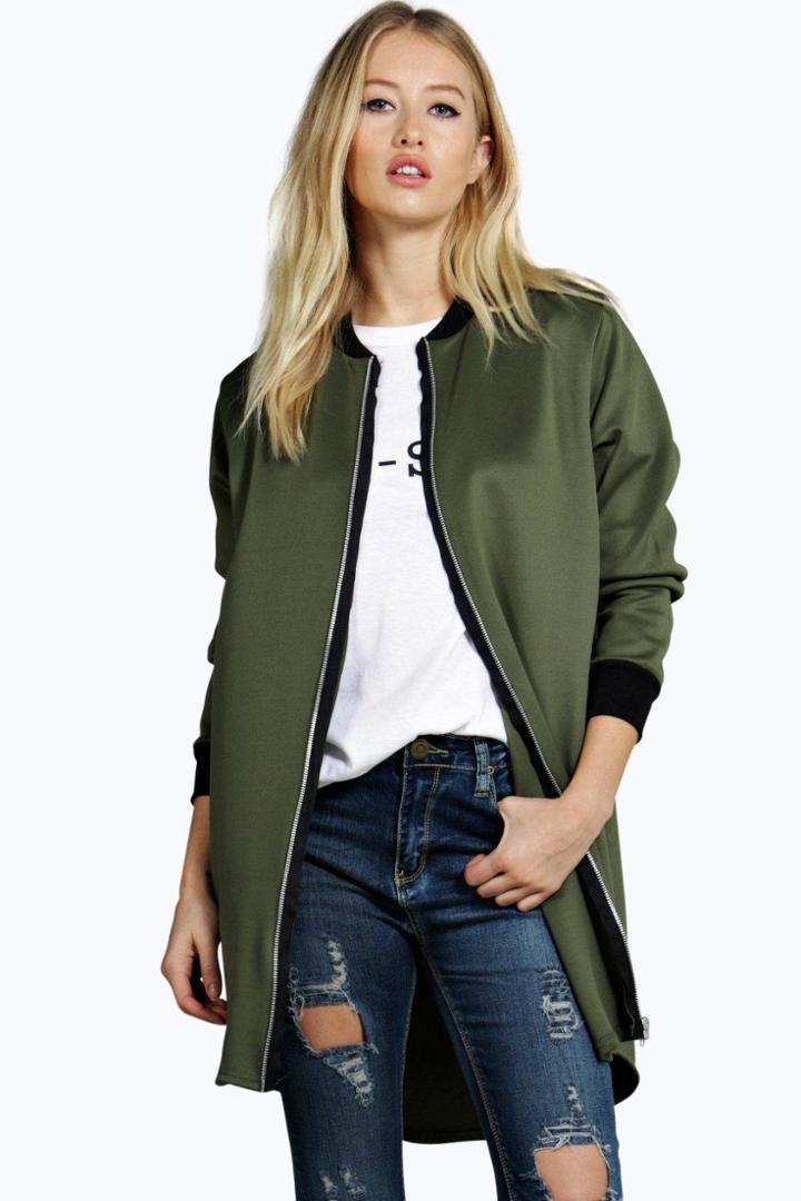 Boohoo Maddison Longline Ma1 Bomber Khaki