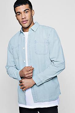Boohoo Bleach Denim Shirt With Pockets