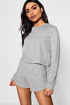 Boohoo Amy Foil Polka Dot Lounge Short Set