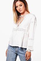 Boohoo Petite Alexis Embroidered Blouson Sleeve Shirt