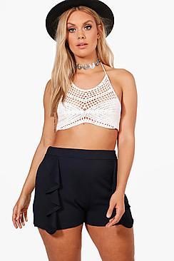 Boohoo Plus Elsa Ruffle Front Short