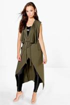 Boohoo Alisha Sleeveless Belted Duster Khaki