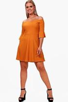 Boohoo Plus Amy Off The Shoulder Ruffle Skater Dress