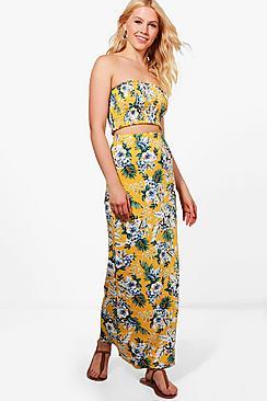 Boohoo Abbie Bandeau & Print Maxi Skirt Co-ord