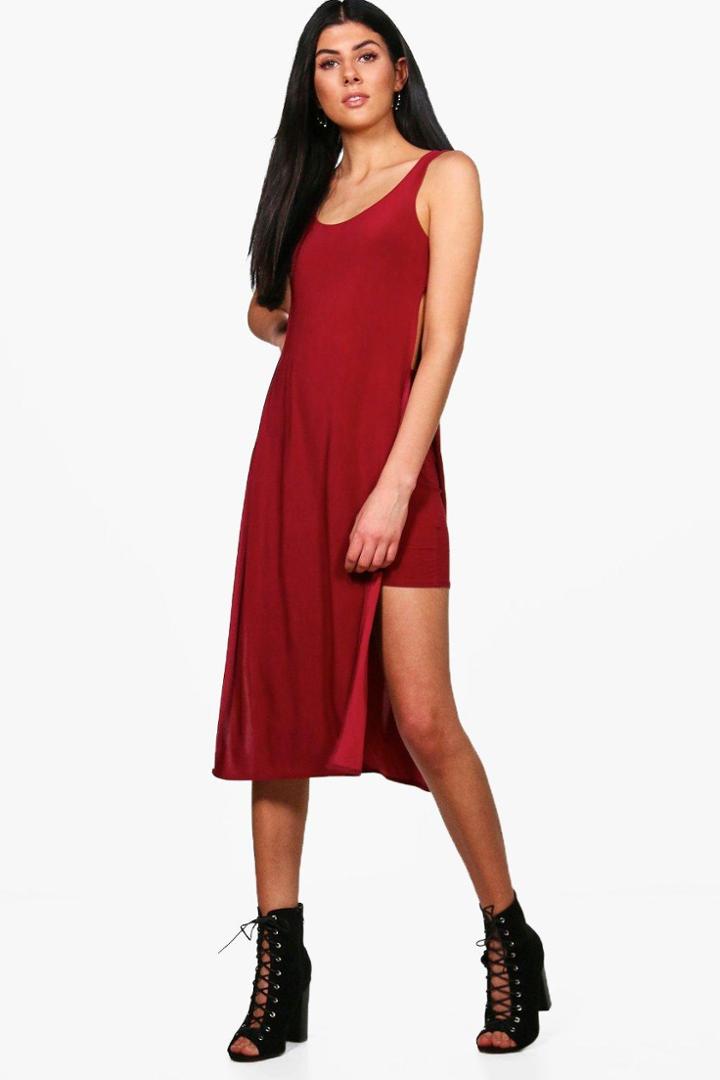 Boohoo Alicia Slinky Bodycon Midi Dress Wine