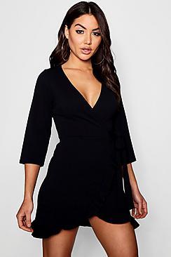 Boohoo Formal Tie Wrap Frill Detail Skater Dress