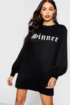 Boohoo Halloween Sinner Balloon Sleeve Oversized Sweatshirt Dress