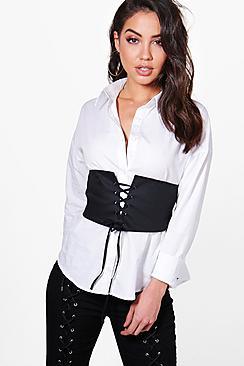 Boohoo Erica Detachable Lace Up Corset Shirt