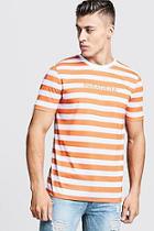 Boohoo Crew Neck Stripe T-shirt With Slogan Embroidery