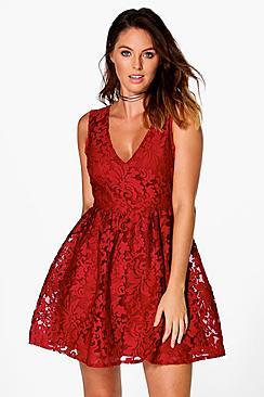 Boohoo Aiyla Embroided Organza Skater Dress