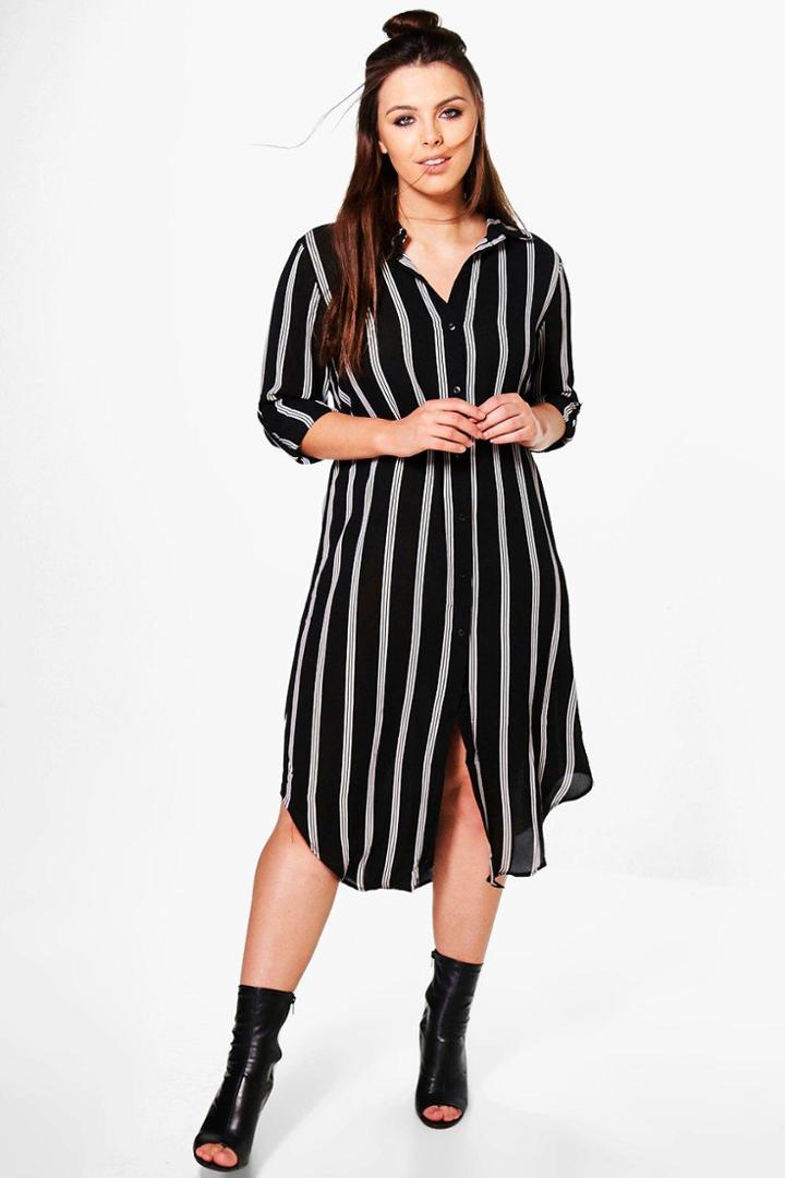 Boohoo Plus Emma Striped Shirt Dress Multi
