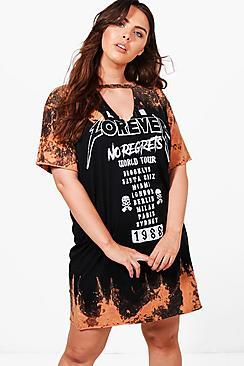 Boohoo Plus Rose Acid Wash Band Dress