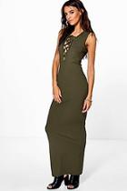 Boohoo Pamela Lace Up Front Ribbed Maxi Dress