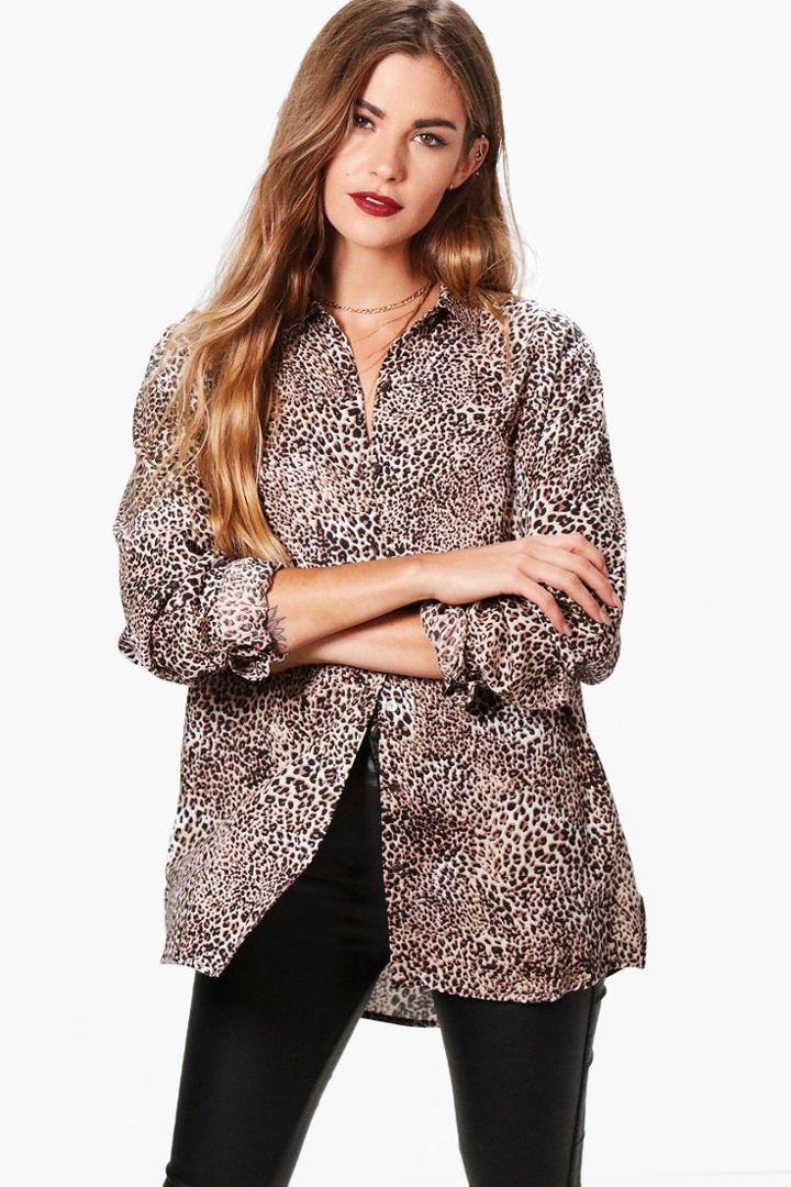 Boohoo Ruby Leopard Woven Shirt Multi