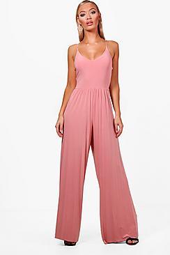 Boohoo Pleated Wide Leg Jumpsuit