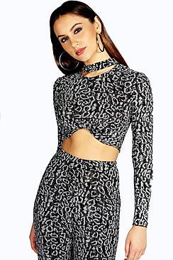 Boohoo Darcey Animal Print Sparkle Top
