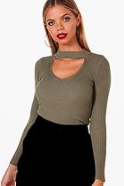 Boohoo Maria Rib Knit Choker Jumper