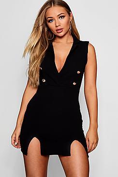 Boohoo Double Breasted Side Split Blazer Dress