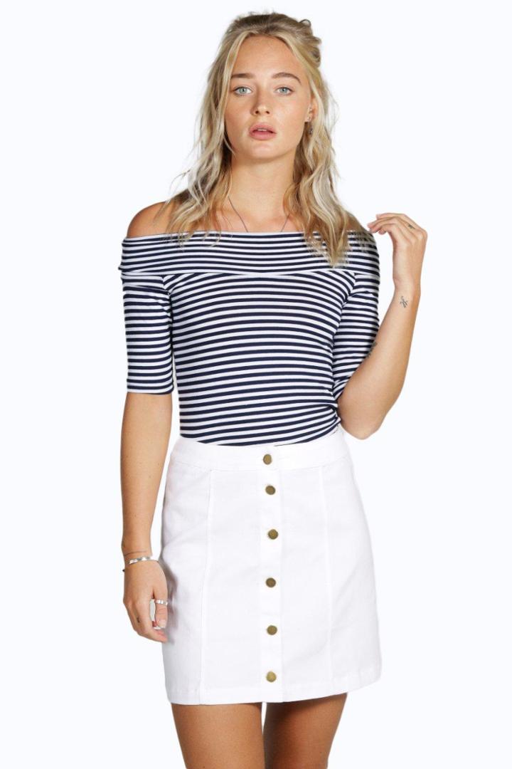 Boohoo Allie Denim Button Front Mini Skirt White