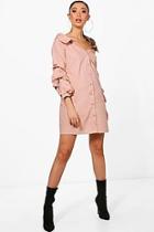 Boohoo Off Shoulder Ruched Sleeve Shift Dress