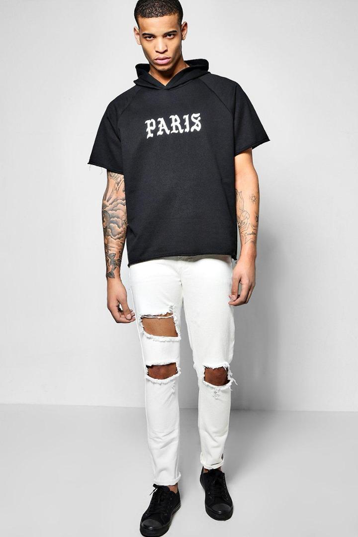 Boohoo Skinny Fit Rigid Jeans With Open Rips White