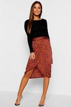 Boohoo Petite Satin Leopard Print Midi Skirt