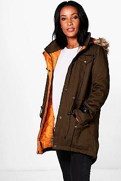 Boohoo Parka With Piping Detail