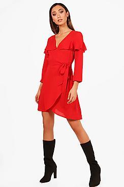 Boohoo Angel Sleeve Woven Tea Dress