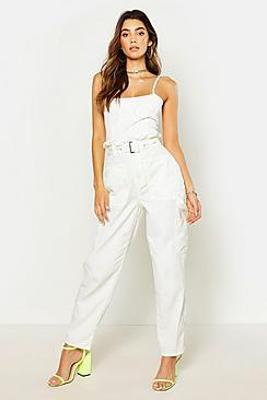 Boohoo Top Stitch Detail Denim Cargo Pant