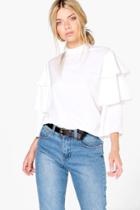 Boohoo Cara Tiered Sleeve High Neck Blouse White