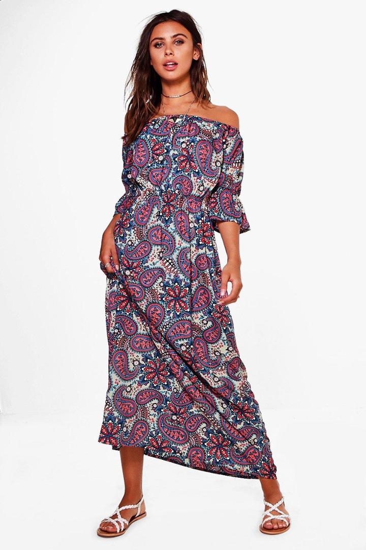 Boohoo Petite Abi Floral Off The Shoulder Maxi Dress Multi