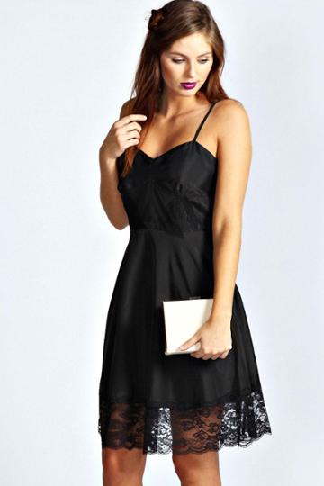 Boohoo Lexi Lace Slip Skater Dress - Black