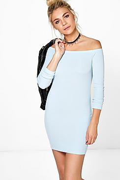 Boohoo Sally Off Shoulder Long Sleeve Bodycon Dress