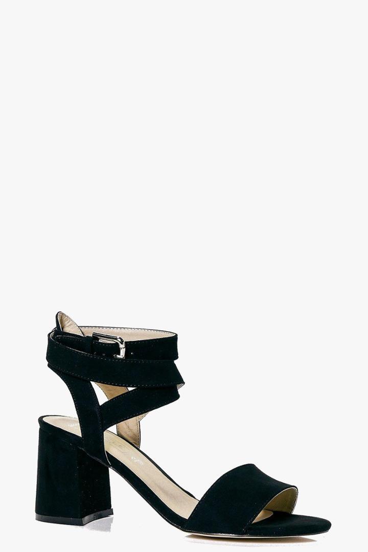 Boohoo Poppy Two Part Wrap Strap Block Heel Black